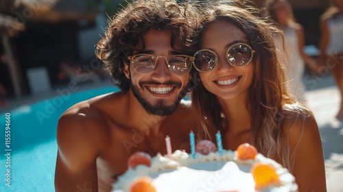 Joyful celebration of a birthday with a smiling girl and a colorful cake