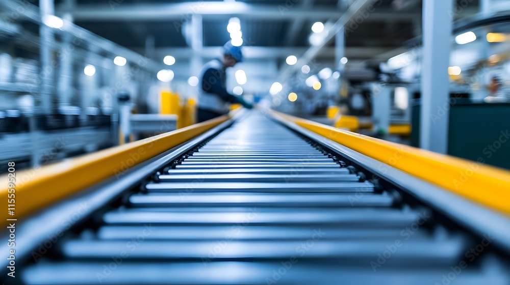 This image captures a close-up view of an industrial conveyor belt in a manufacturing facility, showcasing the efficiency and precision of modern production processes. This image captures a close-up view of an industrial conveyor belt in a manufacturing facility, showcasing the efficiency and precision of modern production processes.