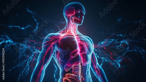 Vital energy, human body anatomy illustration, Generative Ai.
