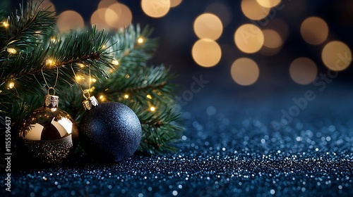 Holiday garland glowing softly with elegant bokeh lights on a rich dark blue festive scene