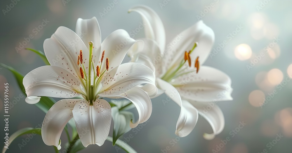 Fototapeta premium A white background with a funeral lily and room for text for a memorial ceremony announcement, Generative Ai.
