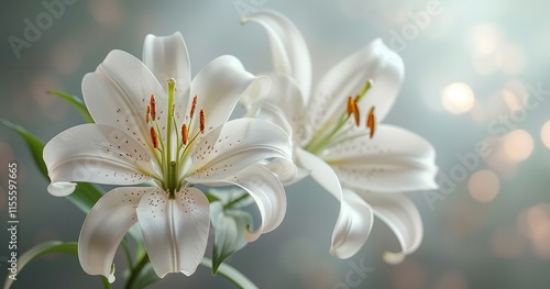 A white background with a funeral lily and room for text for a memorial ceremony announcement, Generative Ai.