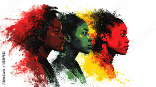 Empowering representation of three women with vibrant colors symbolizing unity and strength. artwork celebrates diversity and cultural heritage, reflecting resilience and pride photo