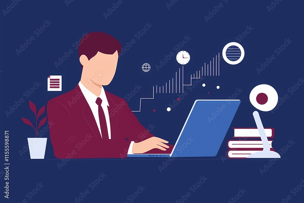 Strategic Businessman Working on Laptop Strategic Businessman Working on Laptop