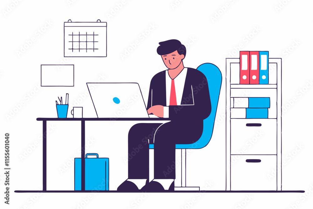 Business Professional Working on Laptop in Office Business Professional Working on Laptop in Office