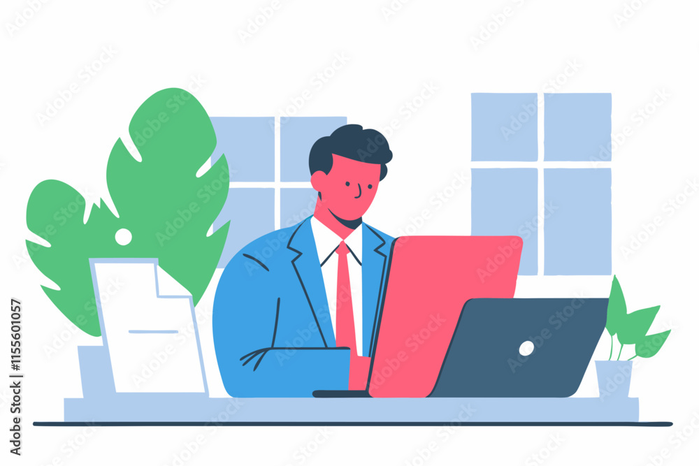Businessman in Suit Using Tablet for Work Businessman in Suit Using Tablet for Work
