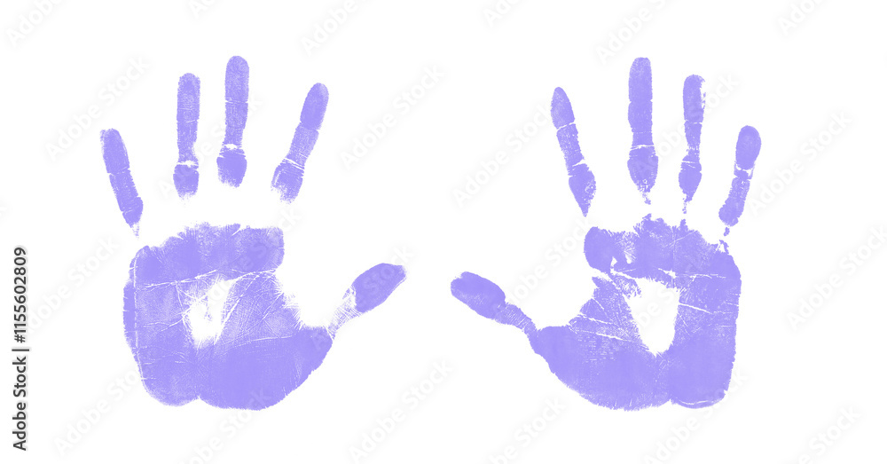 purple hand prints on a transparent background, human palm and fingers isolated on a white background purple hand prints on a transparent background, human palm and fingers isolated on a white background