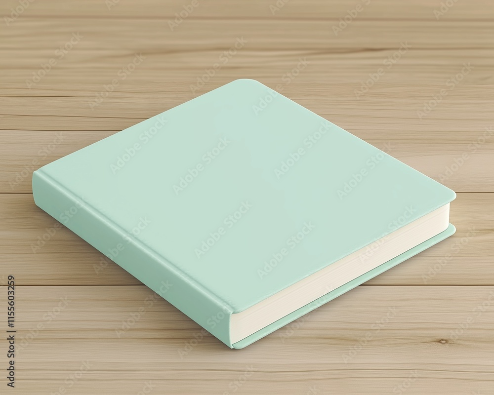 Mint green book on wooden surface Mint green book on wooden surface