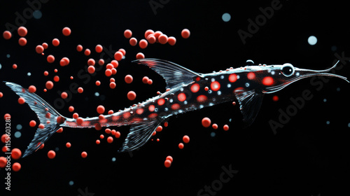 Paddlefish from the particles. Paddlefish consists of circles and dots. Paddlefish splits into molecules. photo