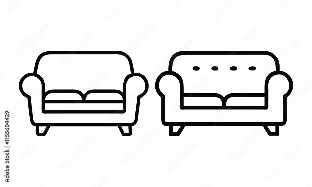 Minimalist Sofa Icons in Outline Style, A pair of minimalist sofa outline icons featuring clean and modern designs, ideal for furniture, home decor, and interior design themes.
Minimalist Sofa Icons in Outline Style, A pair of minimalist sofa outline icons featuring clean and modern designs, ideal for furniture, home decor, and interior design themes.