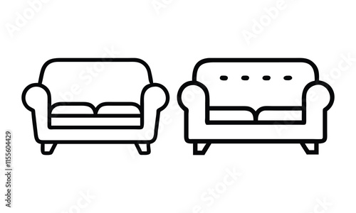 Minimalist Sofa Icons in Outline Style, A pair of minimalist sofa outline icons featuring clean and modern designs, ideal for furniture, home decor, and interior design themes.  

