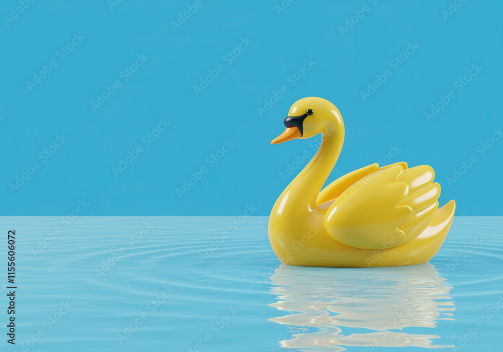 Obraz premium Yellow swan as proverb for still waters that run deep - isolated on blue 3D cartoon