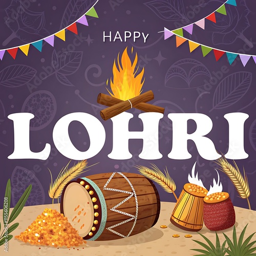 Lohri, Happy Lohri, Poster, Banner, Story, Post. Lohri Poster, Social Media Poster.
 photo