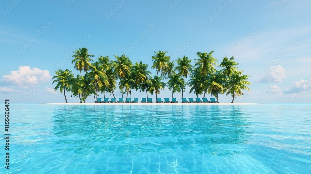 Obraz premium Solar panels on a tropical island, sustainable energy in paradise, reducing island carbon footprint