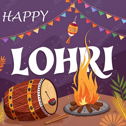 Lohri, Happy Lohri, Poster, Banner, Story, Post. Lohri Poster, Social Media Poster.
 photo