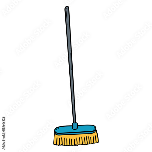 Hand drawn cartoon cleaning floor brush on white background.