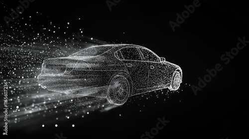 A car made of particles. The car consists of circles and dots. The car disintegrates into molecules. photo