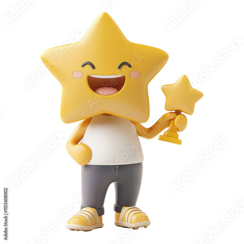 Cheerful star character celebrating success in a fun environment playful art style perspective photo