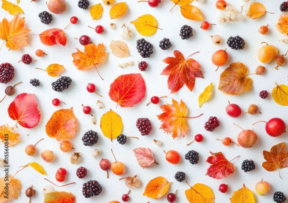 Colorful Autumn Leaves and Berries on White Background with a Variety of Textures, Patterns, and Natural Elements Perfect for Seasonal Decor and Creative Projects Colorful Autumn Leaves and Berries on White Background with a Variety of Textures, Patterns, and Natural Elements Perfect for Seasonal Decor and Creative Projects