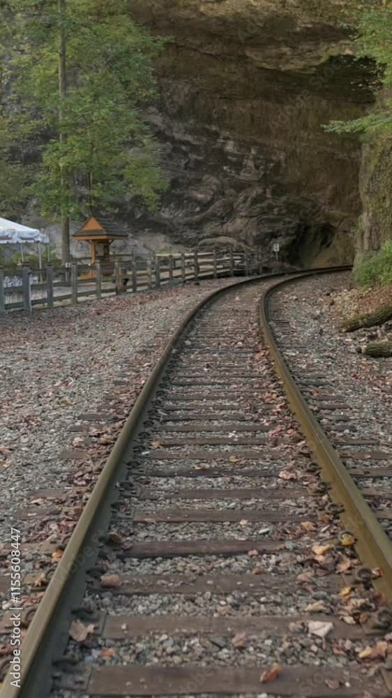 Railroad Tracks Leading Into Tunnel at Natural Tunnel State Park picturesque railroad tracks disappearing into rocky tunnel at Natural Tunnel State Park in Virginia, USA, surrounded by lush greenery. Railroad Tracks Leading Into Tunnel at Natural Tunnel State Park picturesque railroad tracks disappearing into rocky tunnel at Natural Tunnel State Park in Virginia, USA, surrounded by lush greenery.