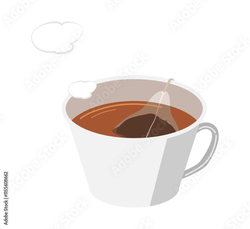 テトラ型のティーバッグを入れたマグカップのイラスト