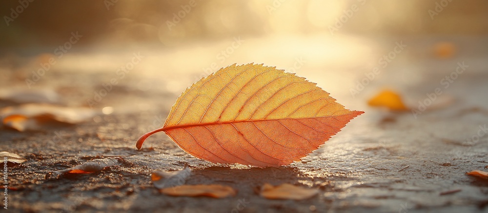 Autumnal Serenity: A Single Leaf Basking in Golden Sunlight Autumnal Serenity: A Single Leaf Basking in Golden Sunlight