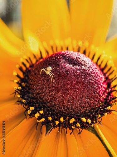 Little spider on a sunflower close up