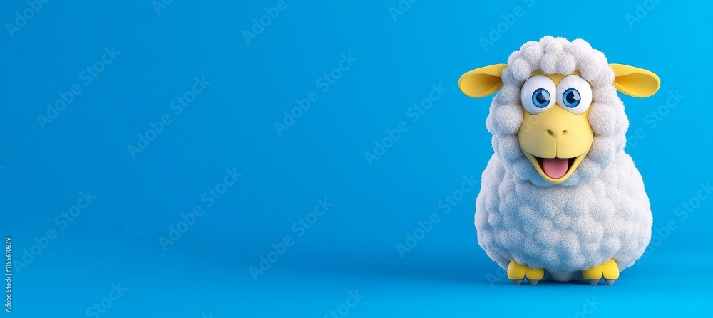 Surprised cartoon sheep on a blue background, designed with space for text. Stock photo. Surprised cartoon sheep on a blue background, designed with space for text. Stock photo.
