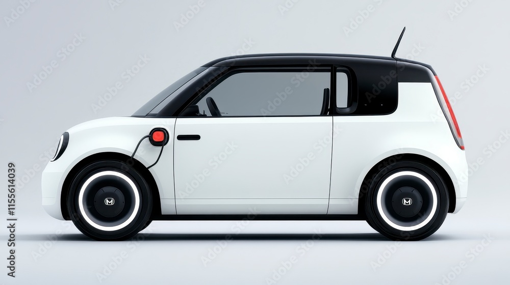White electric car charging, side view. White electric car charging, side view.