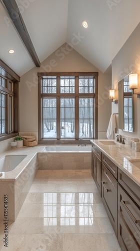 Elegant bathroom design with natural light and stylish features in a cozy home