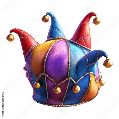 Vibrant jester hat display festival grounds 3d art colorful playful concept for fun photo