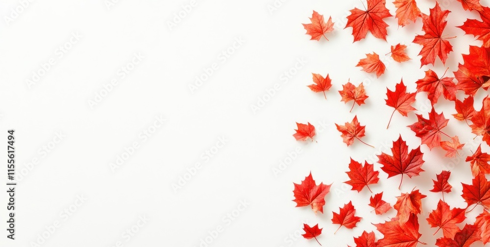 Red maple leaves scattered on white background. Red maple leaves scattered on white background.