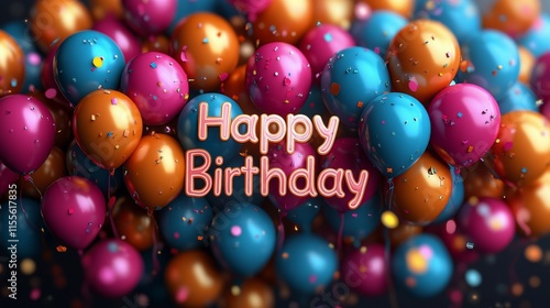 Colorful balloons with happy birthday message for festive celebration
