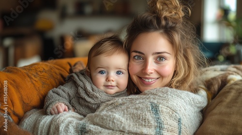 Mother and child share a warm embrace at home during a cozy afternoon