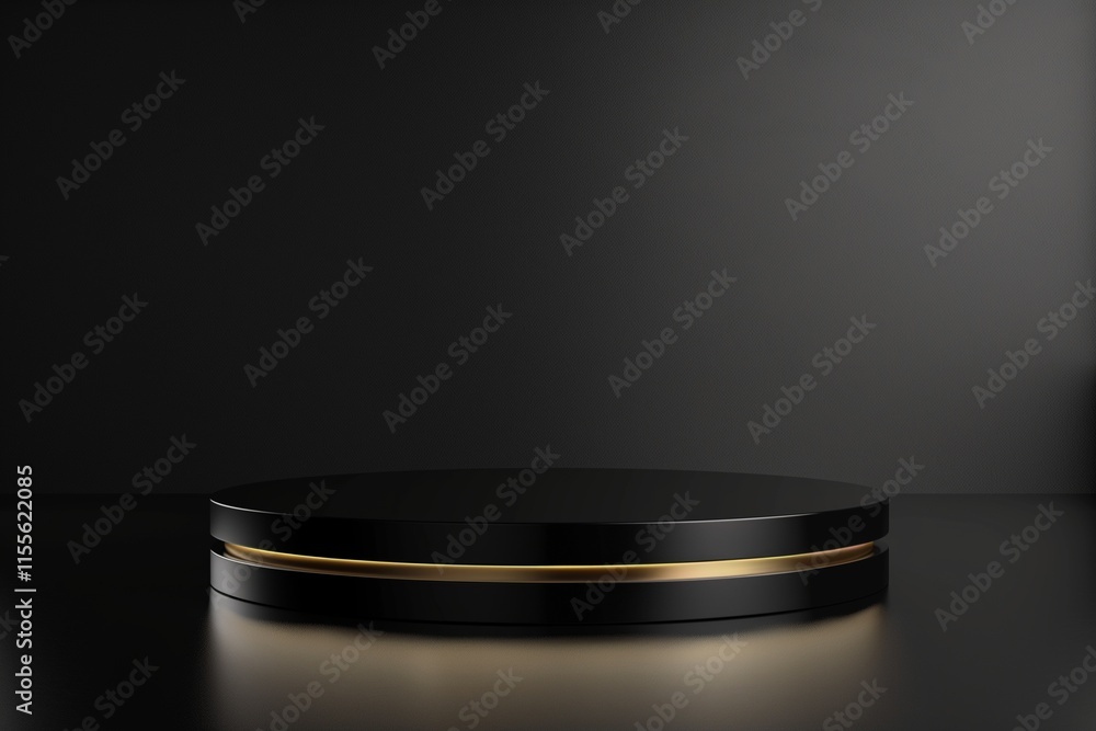 Realistic black background with elegant, reflective product podium stand in studio. Realistic black background with elegant, reflective product podium stand in studio.