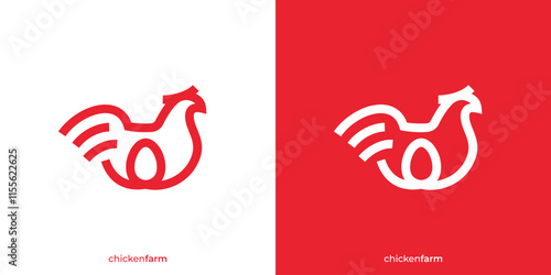 Minimalist Chicken Farm Logo. Hen and Egg Icon Graphic. Livestock Logo Design Template.