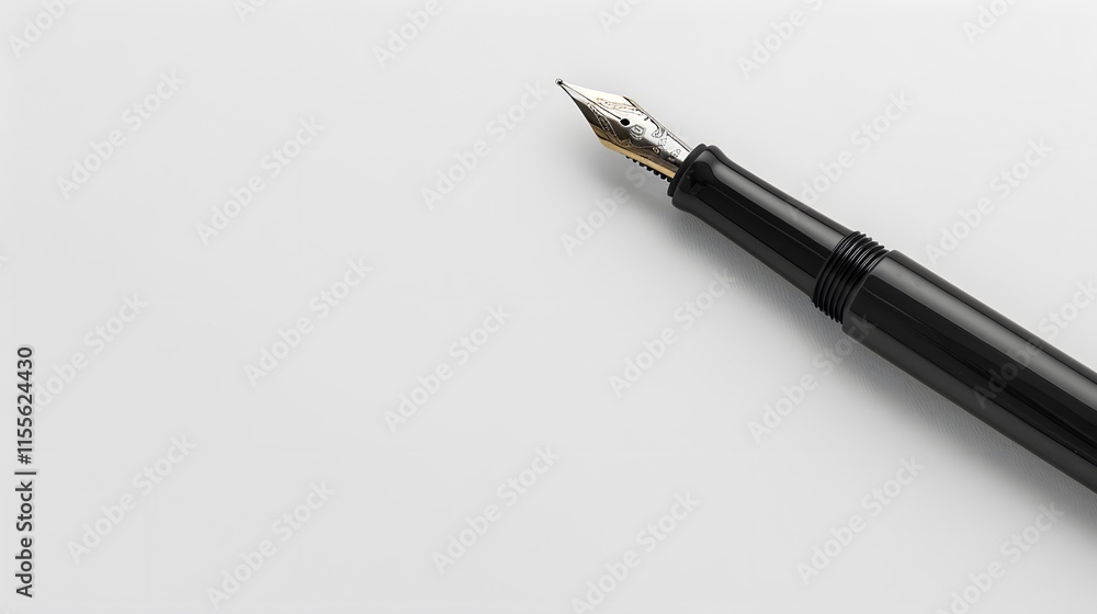 Fototapeta premium Elegant Black Fountain Pen on Clean White Background