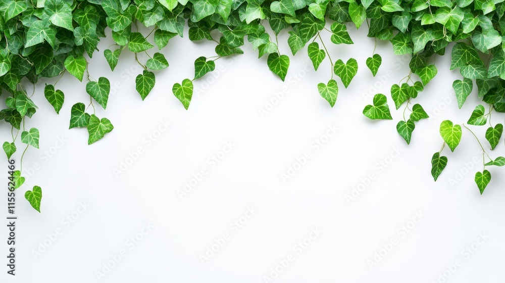 Lush green ivy leaves border on white background. Lush green ivy leaves border on white background.