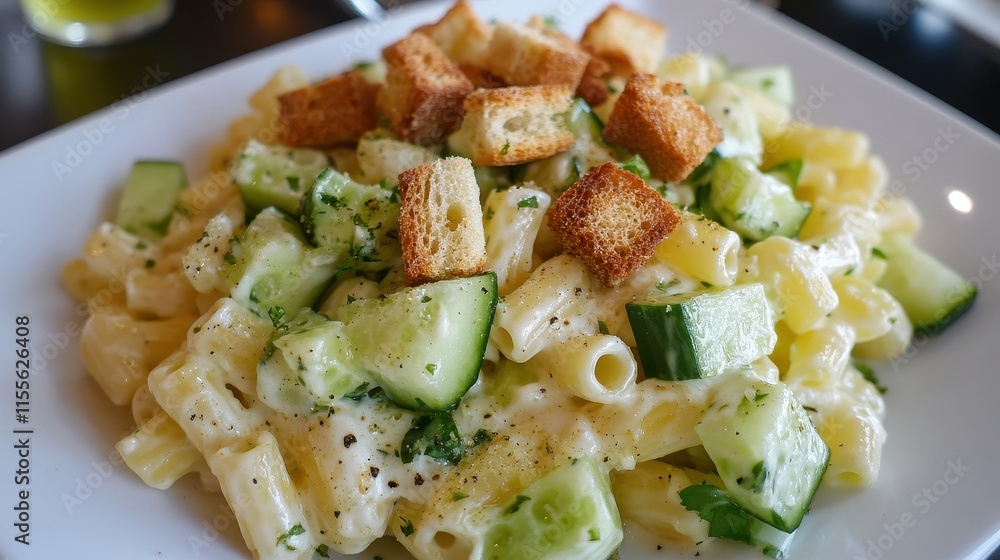 Tangy Ranch Macaroni Salad with Diced Cucumbers Tangy Ranch Macaroni Salad with Diced Cucumbers