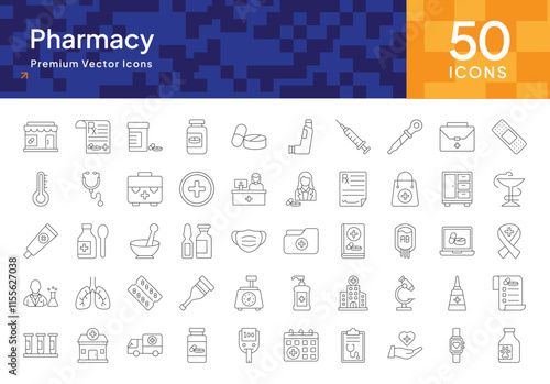 Pharmacy Icons Pack - Stroke Style, Medical, Healthcare, Medicine, Drugstore Icons