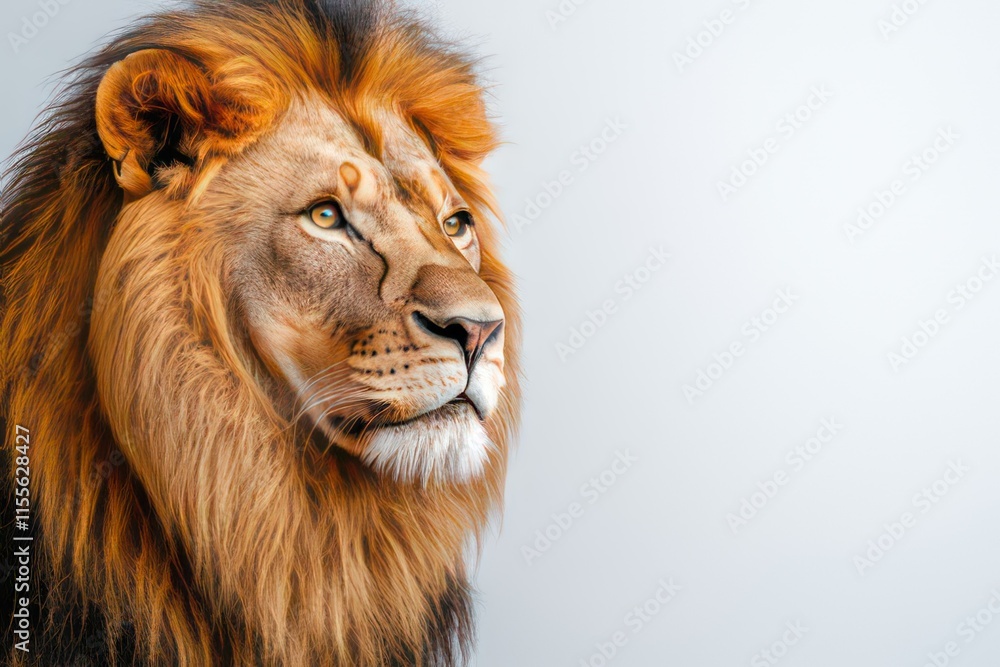 Fototapeta premium A majestic lion's profile against a soft background, showcasing its regal features.