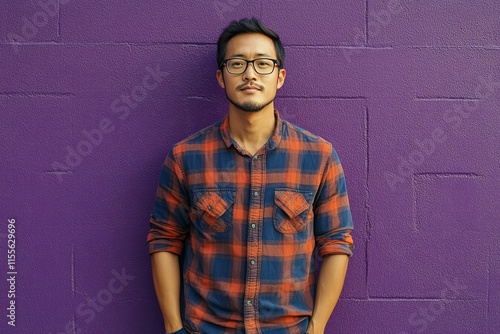 Man stands confidently against vibrant pink wall in urban setting during dayl...