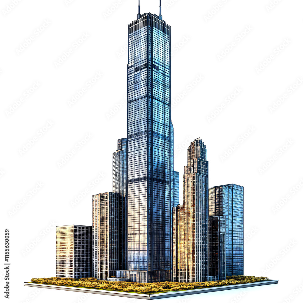 Fototapeta premium Tall skyscraper in city skyline.