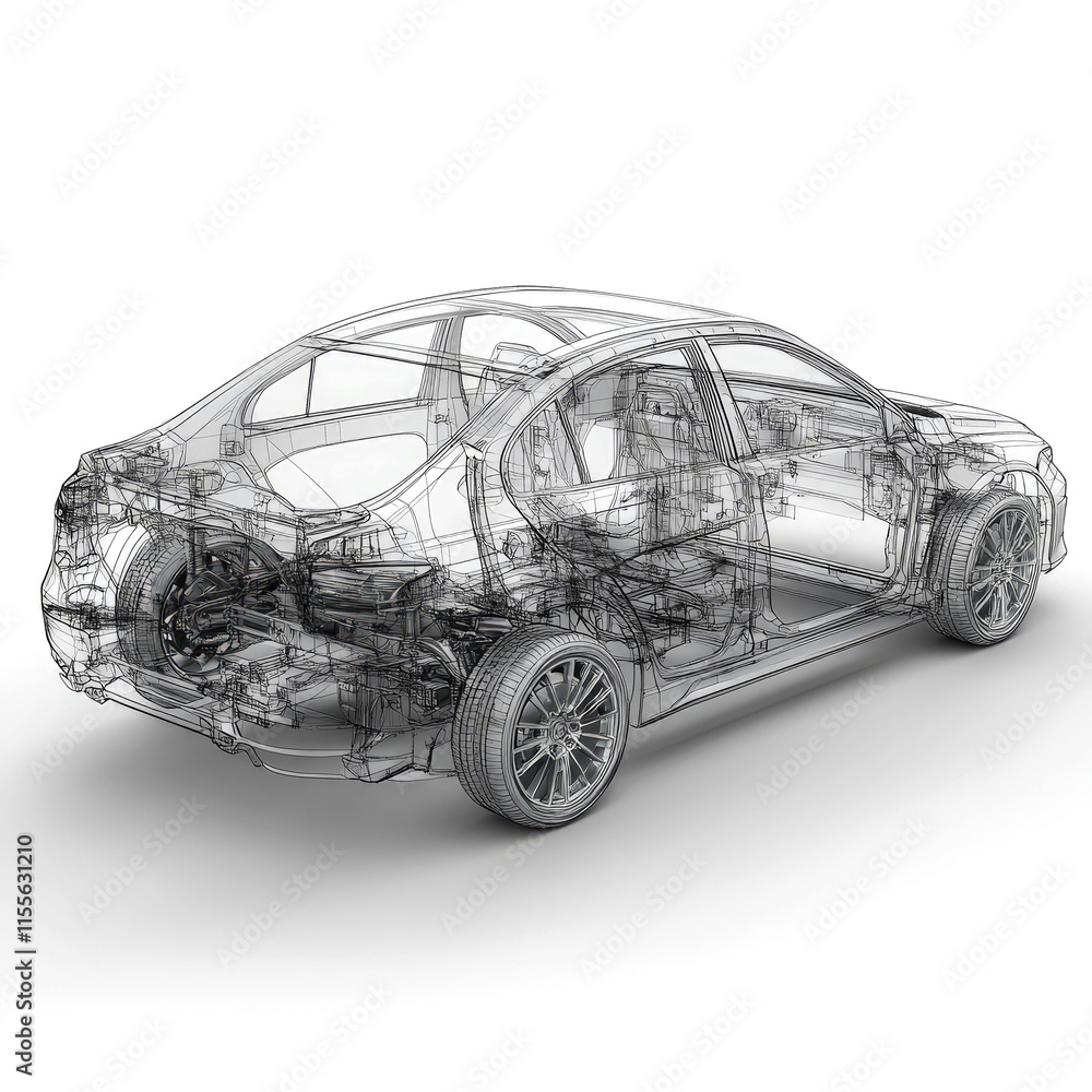 Fototapeta premium Transparent car model showcasing internal components.