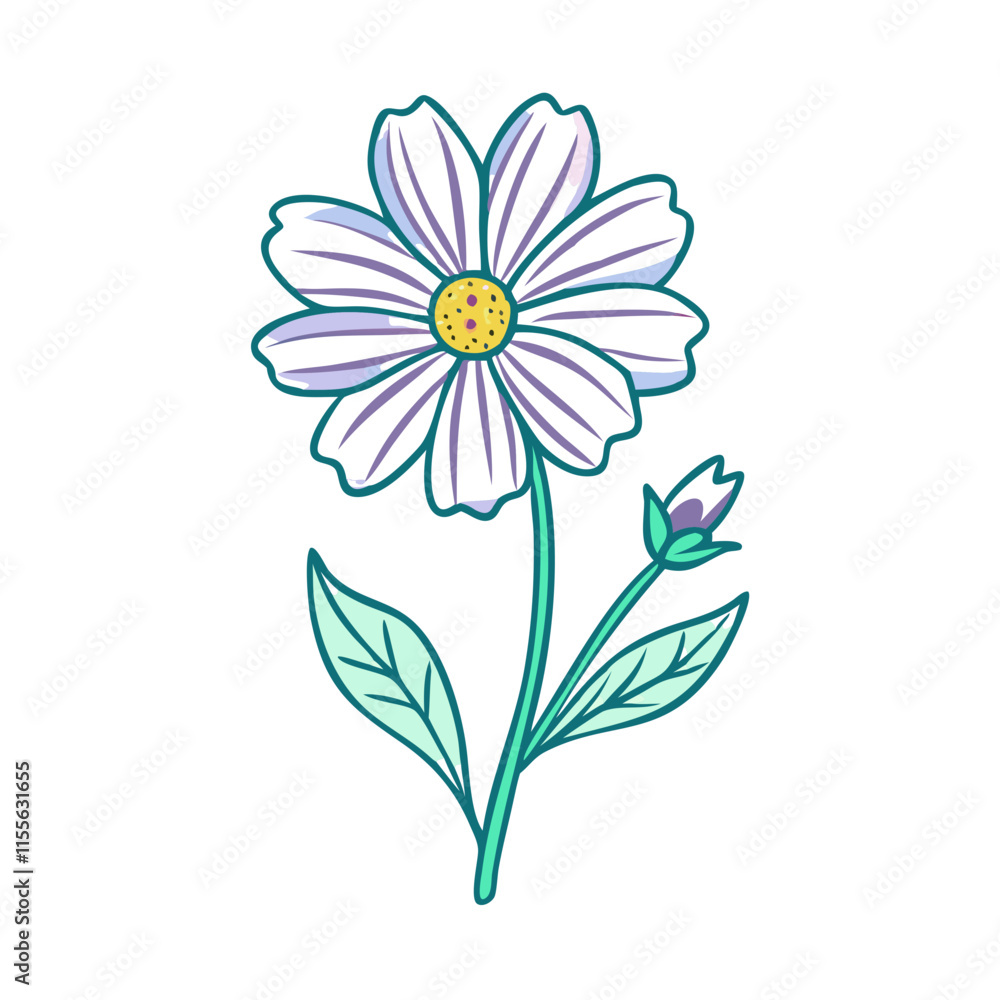 Obraz premium cosmos flower illustration, flower vector art, flower icon - Minimalistic flat illustration of cosmos flower flower, perfect for icons, logos, and floral-themed designs.