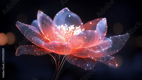 The hologram of electrics. An electric flower made of polygons, triangles of dots and lines. Electro low polygonal connection structure. Technology concept vector.