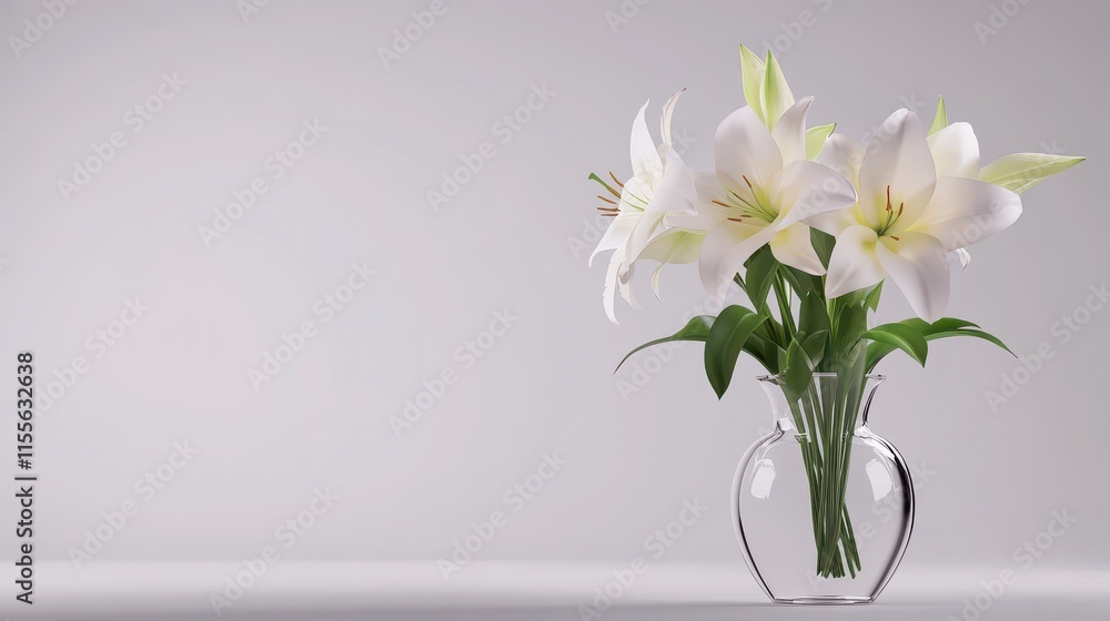 White lilies in a clear glass vase on a white background. White lilies in a clear glass vase on a white background.