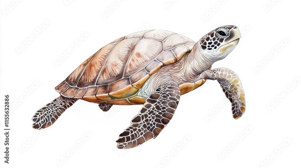 Fototapeta premium Colorful watercolor turtle illustration detailed side view art