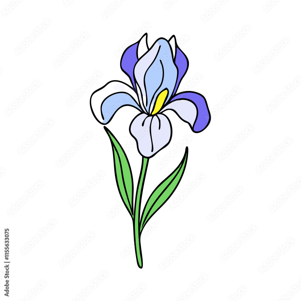 Naklejka premium iris flower illustration, flower vector art, flower icon - Minimalistic flat illustration of iris flower flower, perfect for icons, logos, and floral-themed designs.