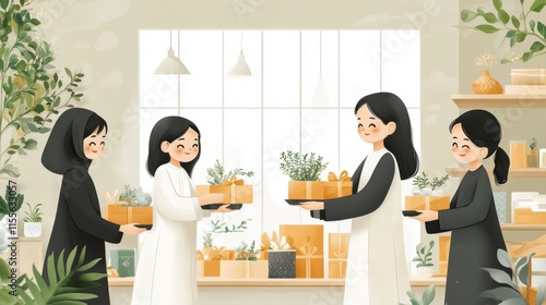 Four girls enjoying traditional food in a cozy setting during a sunny afternoon